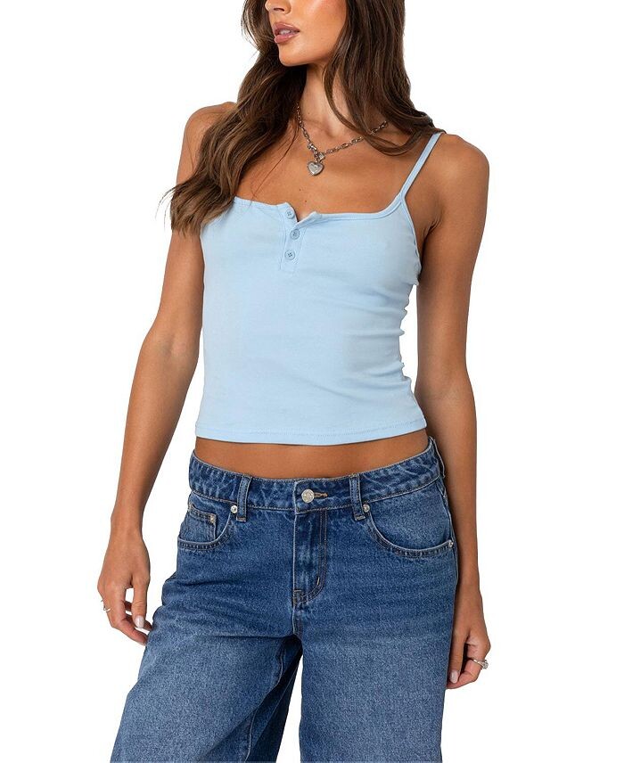 Майка Edikted в рубчик на пуговицах на пуговицах, синий 
Майка Edikted в рубчик на пуговицах на пуговицах, синий