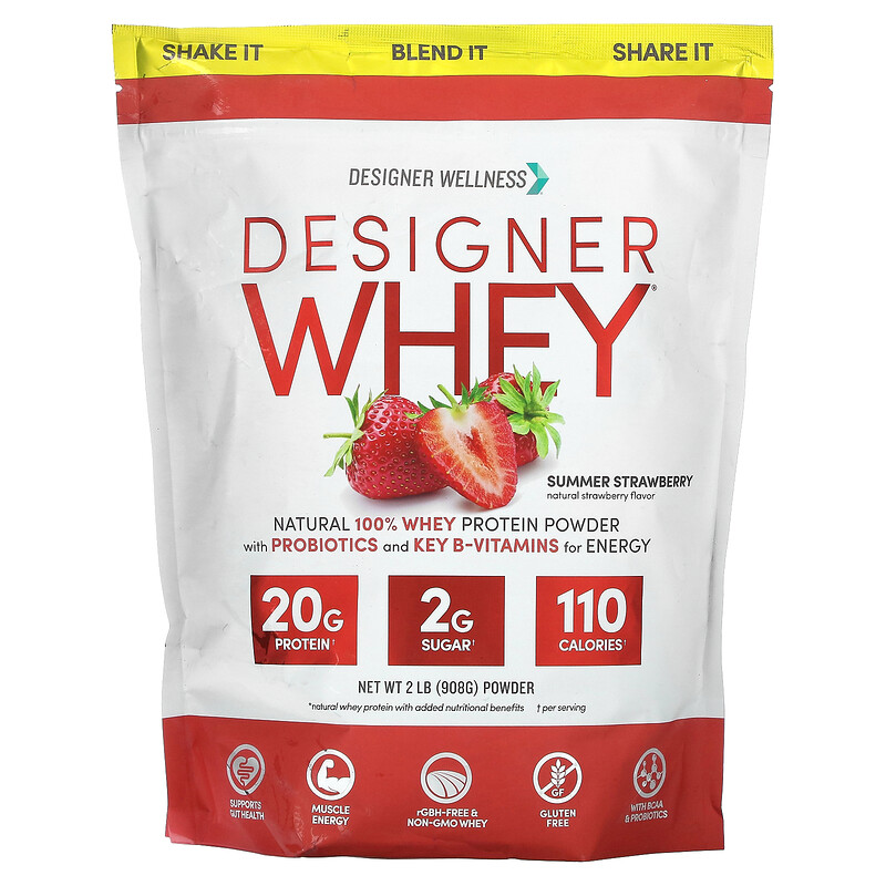 Designer Wellness, Designer Whey, натуральный 100% сывороточный протеин, со вкусом летней клубники, 908 г
Designer Wellness, Designer Whey, натуральный 100% сывороточный протеин, со вкусом летней клубники, 908 г