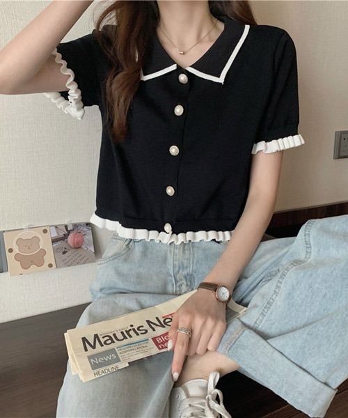 Urge: Футболка вязаный с короткими рукавами и жемчужными пуговицами Urge, черный
Urge: Футболка вязаный с короткими рукавами и жемчужными пуговицами Urge, черный