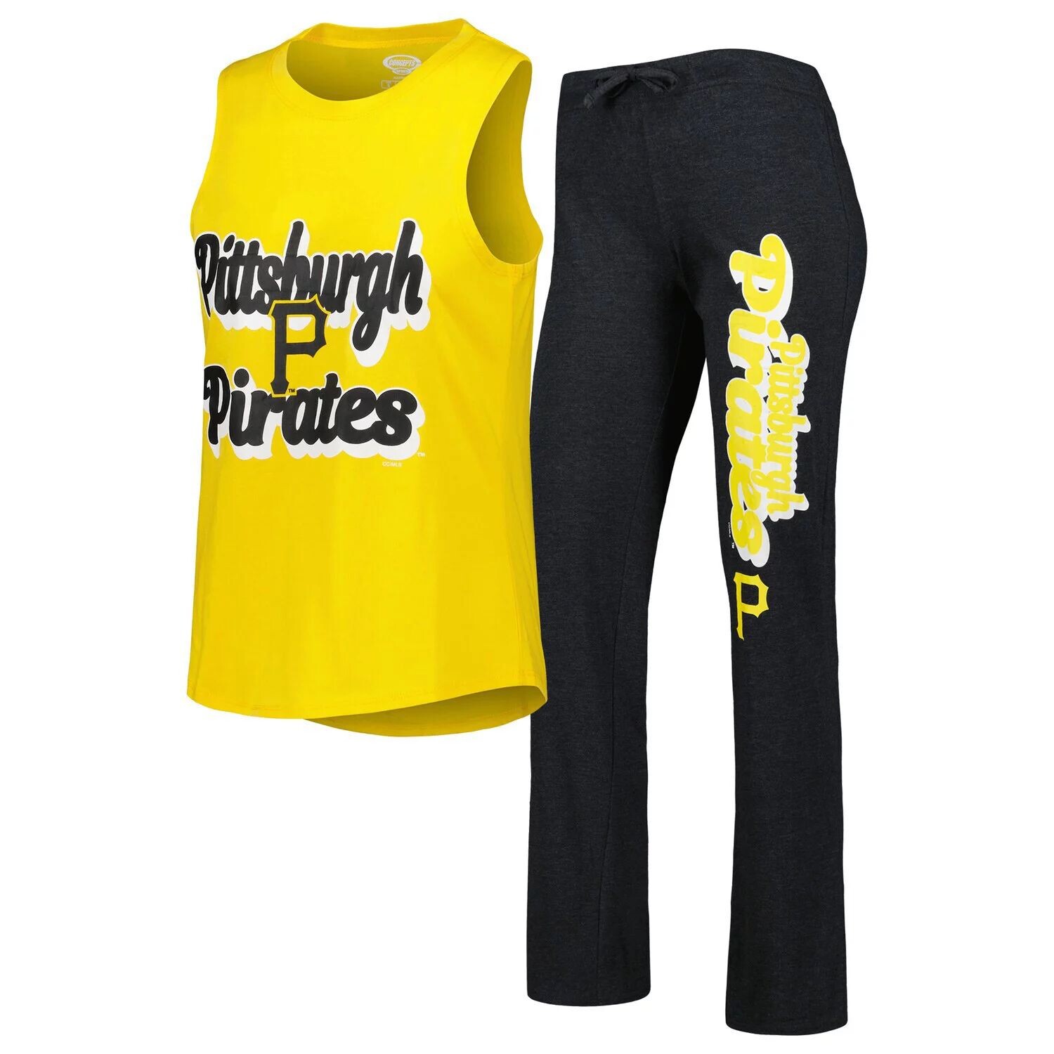Женский спортивный черный/золотой спортивный комплект Pittsburgh Pirates Wordmark Meter, майка и брюки для сна
Женский спортивный черный/золотой спортивный комплект Pittsburgh Pirates Wordmark Meter, майка и брюки для сна