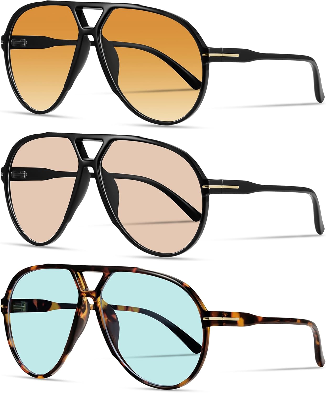 Большие ретро-солнцезащитные очки-авиаторы для женщин и мужчин. Классический винтажный стиль 70-х. Солнцезащитные очки в крупной оправе YMRFW, 3pack (Black/Gradient Orange+black/Champagne+tortoise/Light Blue)
Большие ретро-солнцезащитные очки-авиаторы для женщин и мужчин. Классический винтажный стиль 70-х. Солнцезащитные очки в крупной оправе YMRFW, 3pack (Black/Gradient Orange+black/Champagne+tortoise/Light Blue)