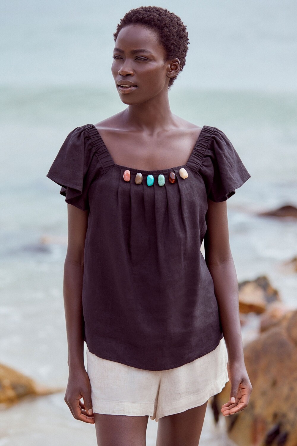 Льняной топ из бисера с расклешенными рукавами Next, черный
Льняной топ из бисера с расклешенными рукавами Next, черный