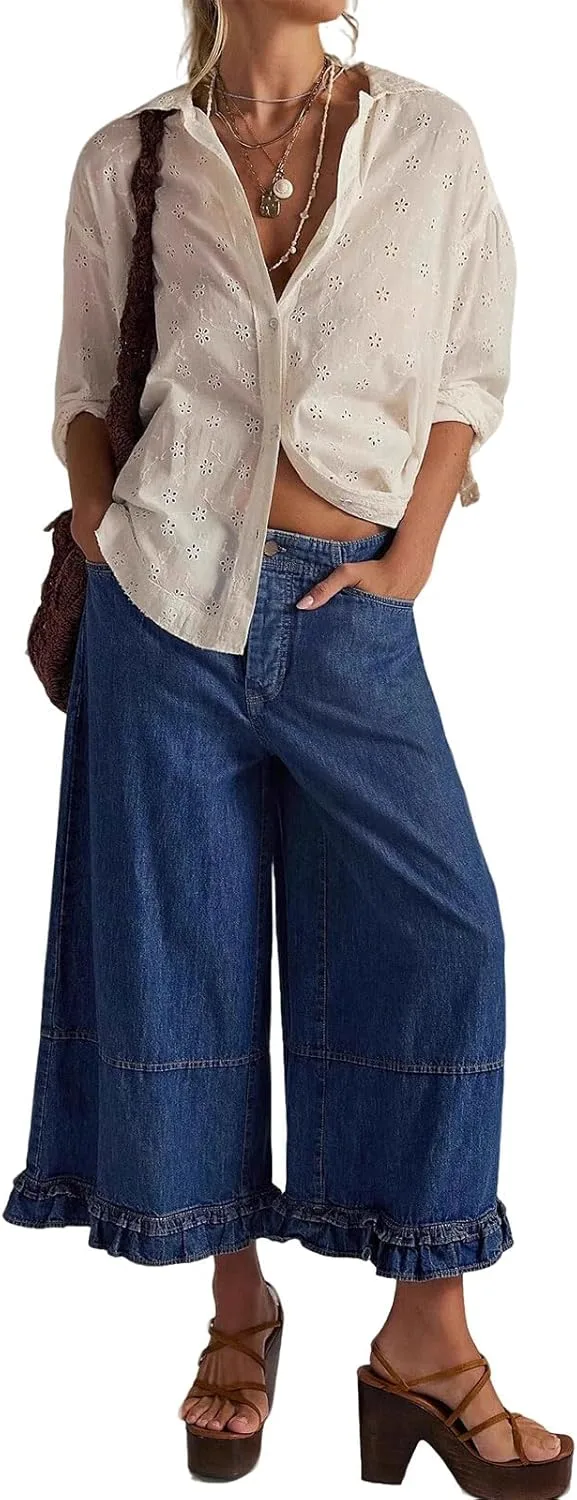 Женские джинсы-кюлоты Wide Leg Cropped с низкой посадкой и рюшами utcoco
Женские джинсы-кюлоты Wide Leg Cropped с низкой посадкой и рюшами utcoco