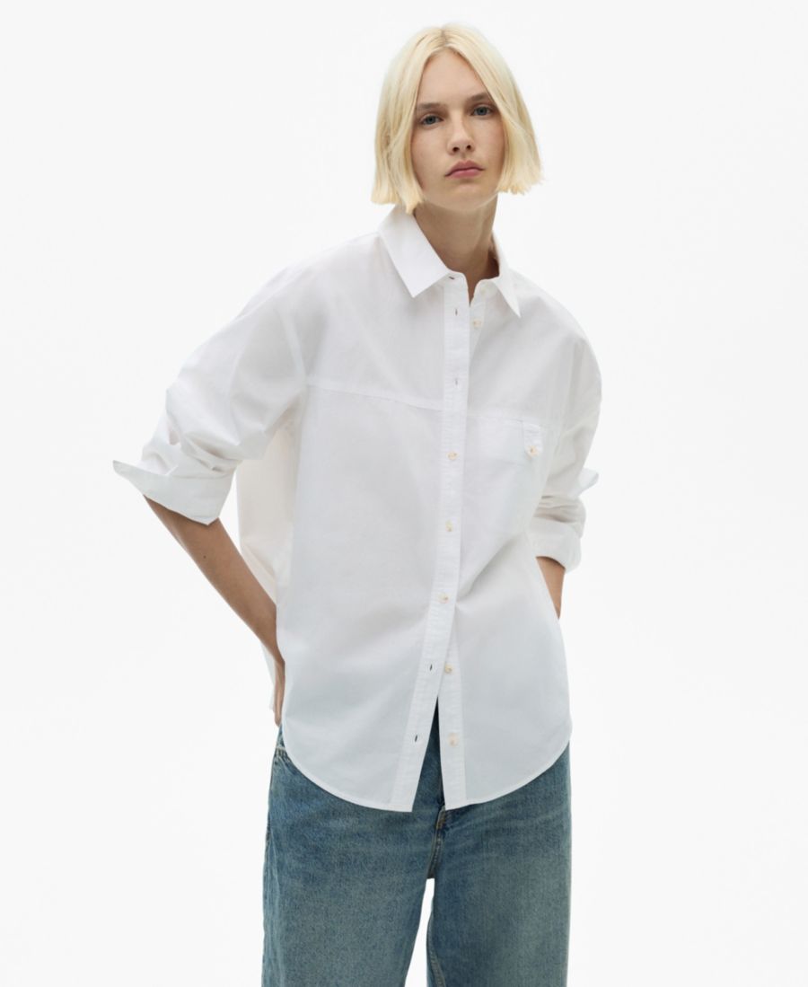 Женская хлопковая рубашка с декоративными пуговицами MANGO, Off White
Женская хлопковая рубашка с декоративными пуговицами MANGO, Off White