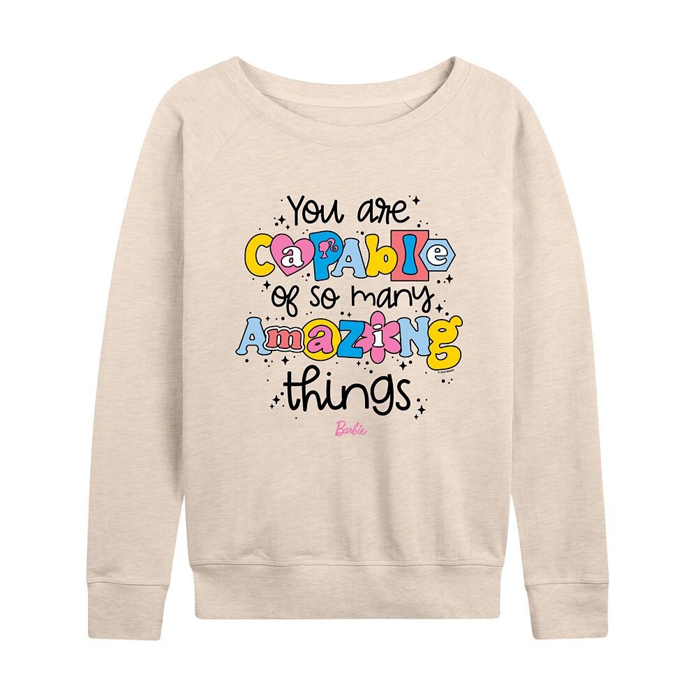Женский легкий свитшот из френч терри с графическим рисунком Barbie Capable So Many Things, бежевый
Женский легкий свитшот из френч терри с графическим рисунком Barbie Capable So Many Things, бежевый