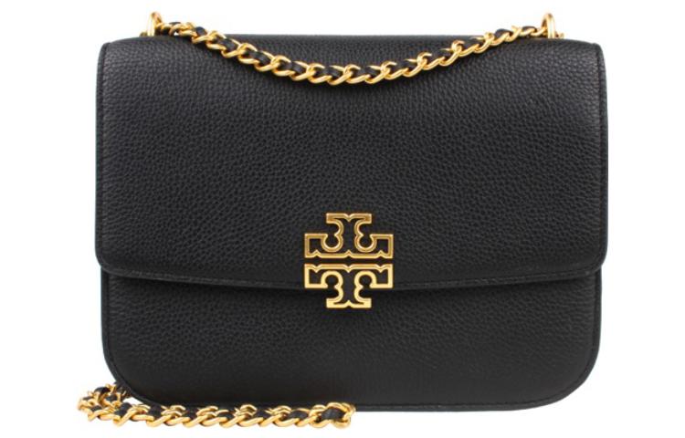 Britten Личи Поверхность Кожаная Сумка Через Плечо, Средний Размер Женская Чёрная и Чёрное Золото TORY BURCH