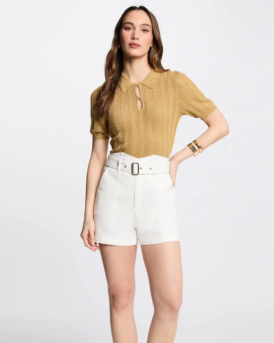 Женский свитер с воротником поло Morgan, горчичный
Женский свитер с воротником поло Morgan, горчичный