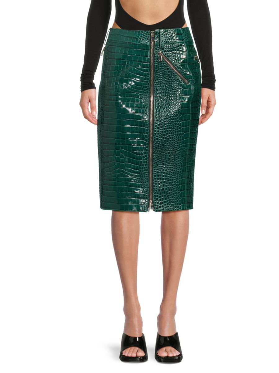 Юбка на молнии из кожи с тиснением под крокодила LaQuan Smith, цвет Hunter Green
Юбка на молнии из кожи с тиснением под крокодила LaQuan Smith, цвет Hunter Green