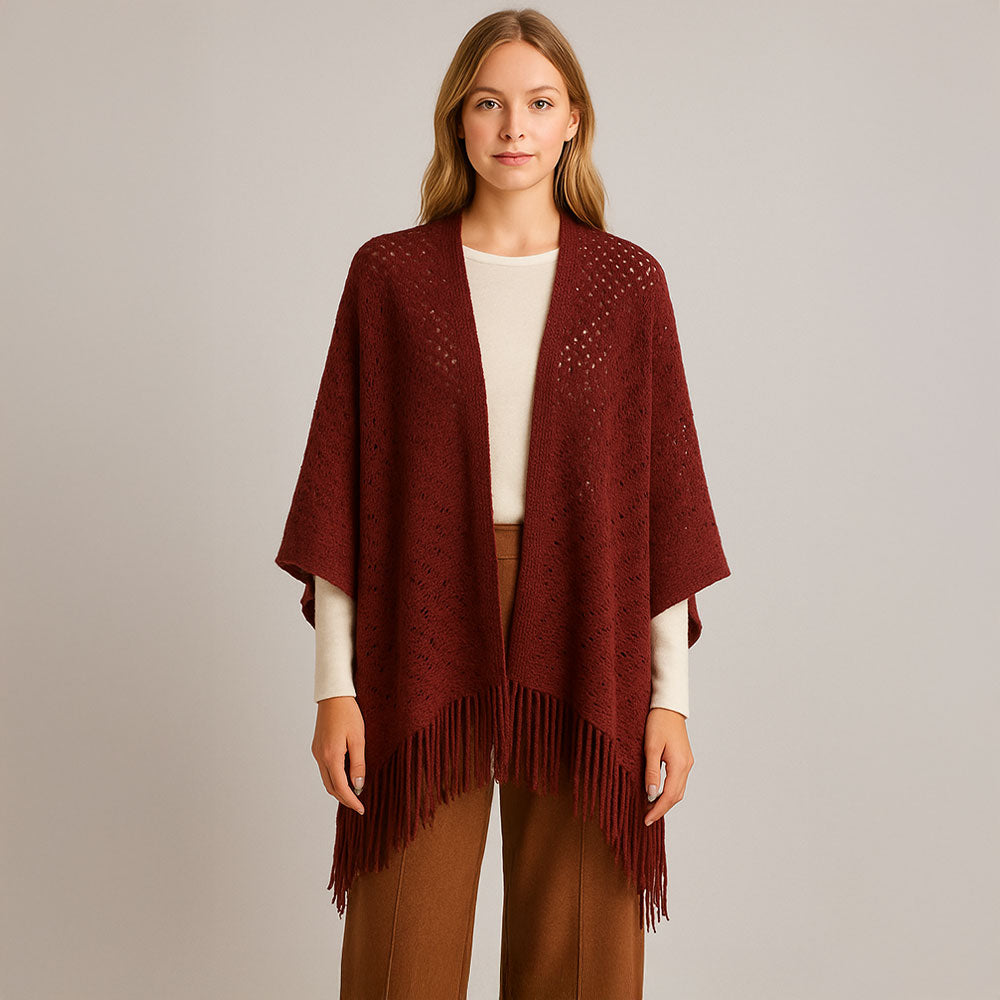 Бахромчатая ажурная вязаная шаль с драпировкой руана пончо TRUEDAMES, Burgundy
Бахромчатая ажурная вязаная шаль с драпировкой руана пончо TRUEDAMES, Burgundy