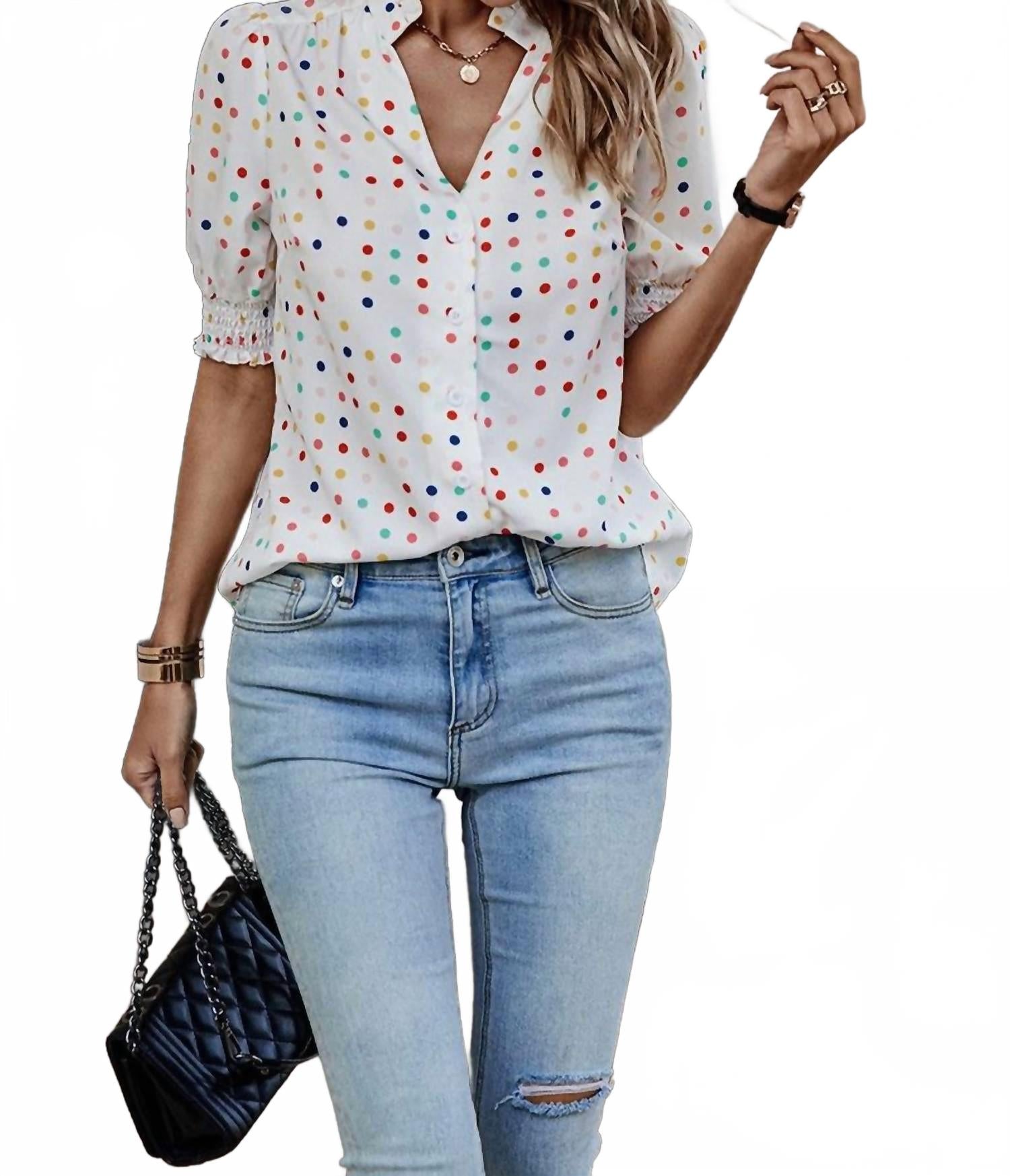 Блузка Bobby в горошек бело-разноцветная ELINGS
Блузка Bobby в горошек бело-разноцветная ELINGS