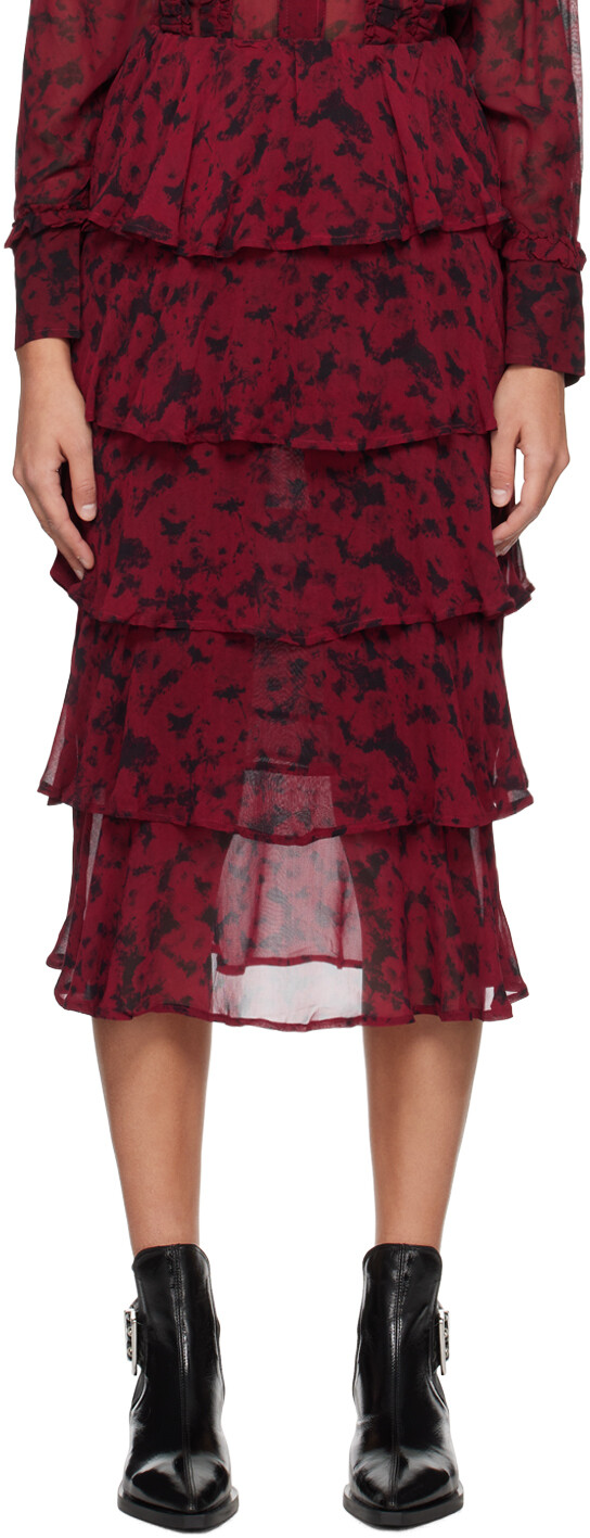 Красно-черная многоярусная длинная юбка Ganni
Красно-черная многоярусная длинная юбка Ganni