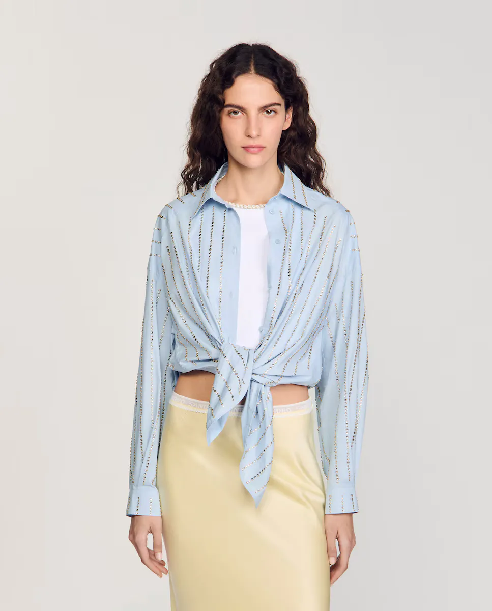 Женская рубашка с длинными рукавами и стразами Sandro, светло-голубой
Женская рубашка с длинными рукавами и стразами Sandro, светло-голубой
