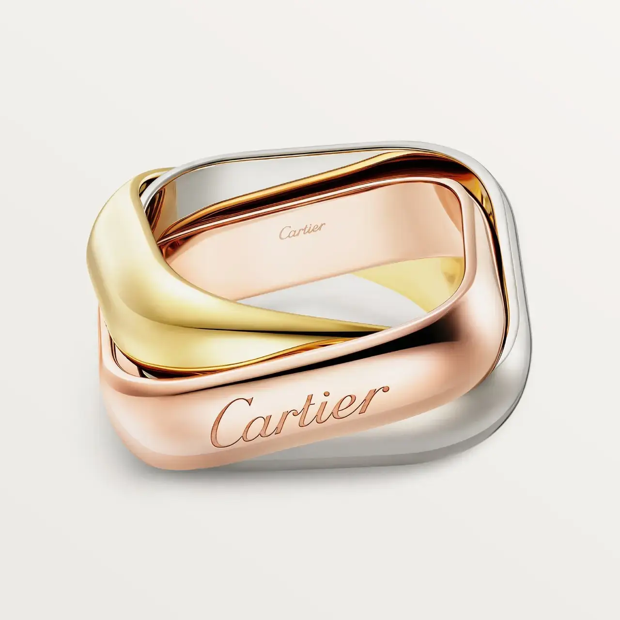 Кольцо Cartier Trinity Cushion Large, белое золото/розовое золото/желтое золото