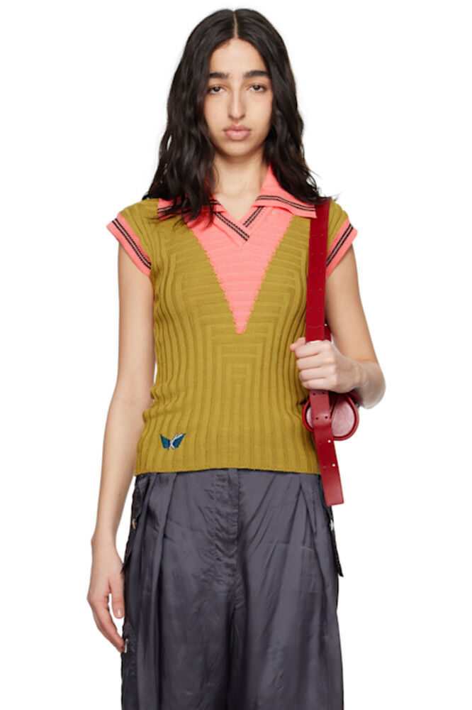 Трикотажное поло Quimby без рукавов зеленого и розового цвета Kiko Kostadinov 
Трикотажное поло Quimby без рукавов зеленого и розового цвета Kiko Kostadinov