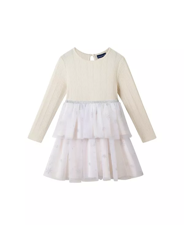 Детское многоярусное платье из ребристой вязки и тюля с блестками. Andy & Evan, белый
Детское многоярусное платье из ребристой вязки и тюля с блестками. Andy & Evan, белый