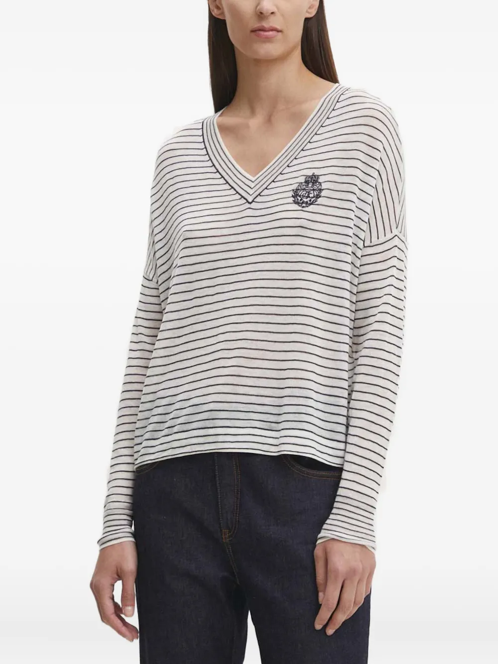 Джемпер в полоску с эмблемой The Kooples, белый
Джемпер в полоску с эмблемой The Kooples, белый