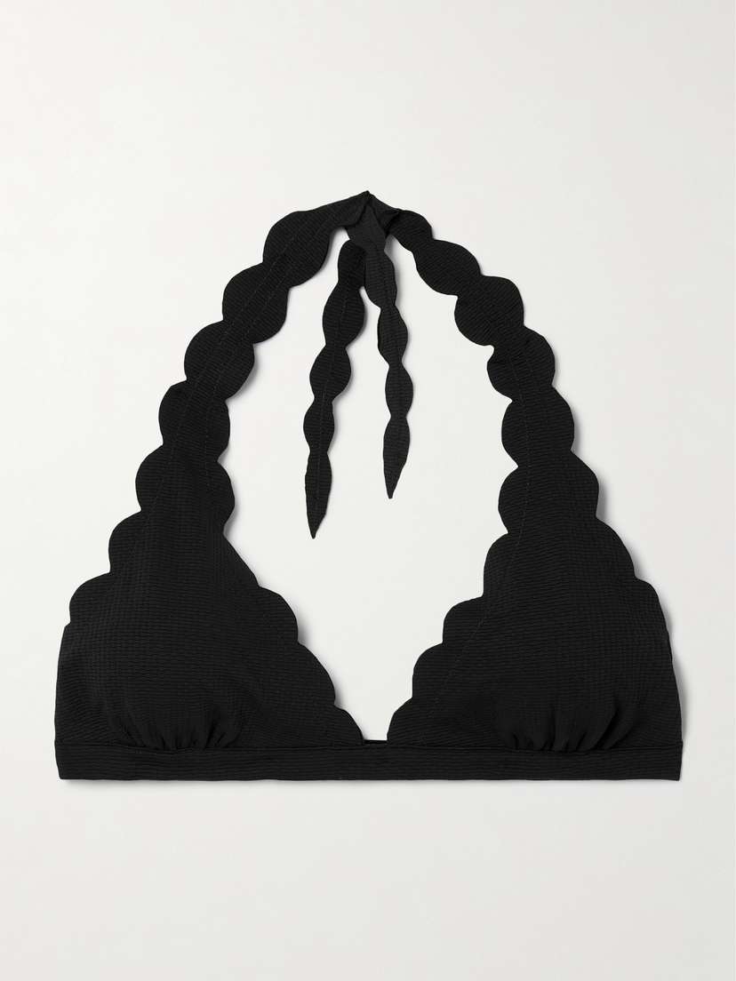 Весенний бикини-топ из переработанного крепа с фестончатым краем и вырезом халтер Marysia, черный
Весенний бикини-топ из переработанного крепа с фестончатым краем и вырезом халтер Marysia, черный