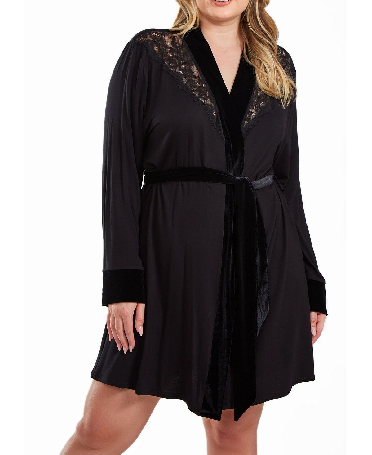 Халат layna plus size из велюра и бархата, отделанный кружевом, с завязками на талии iCollection, черный
Халат layna plus size из велюра и бархата, отделанный кружевом, с завязками на талии iCollection, черный