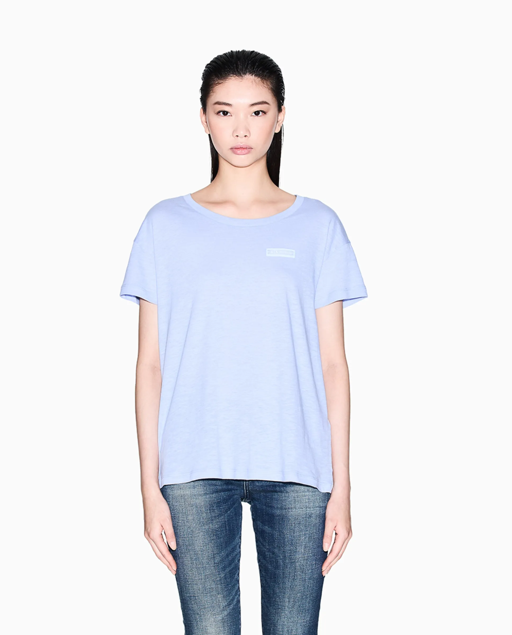 Женская футболка с коротким рукавом и логотипом на груди Capsule Cozy Lab Armani Exchange, светло-голубой
Женская футболка с коротким рукавом и логотипом на груди Capsule Cozy Lab Armani Exchange, светло-голубой