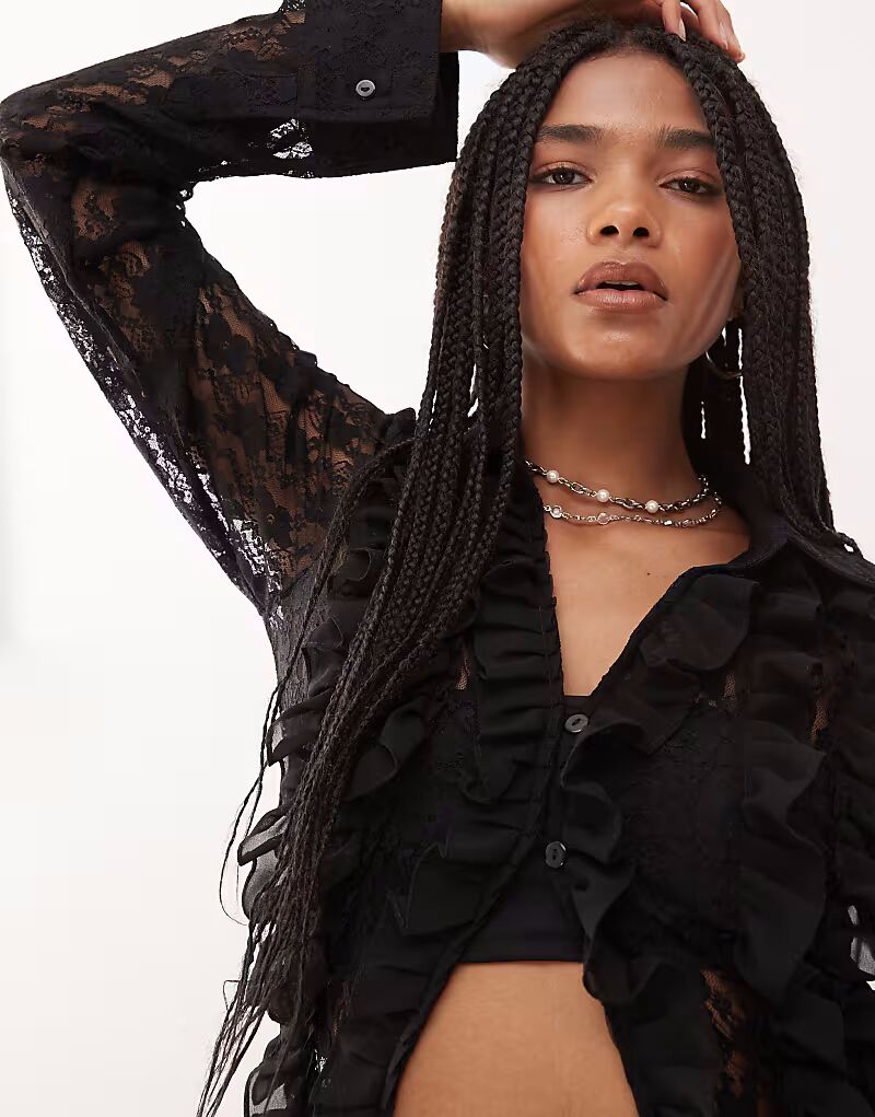 Черная кружевная рубашка Amy Lynn с оборками
Черная кружевная рубашка Amy Lynn с оборками