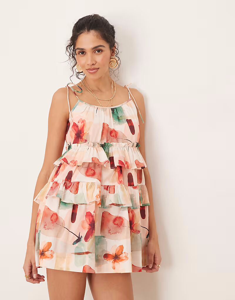 Мини-платье с оборками и винтажным цветочным принтом Asos Design
Мини-платье с оборками и винтажным цветочным принтом Asos Design