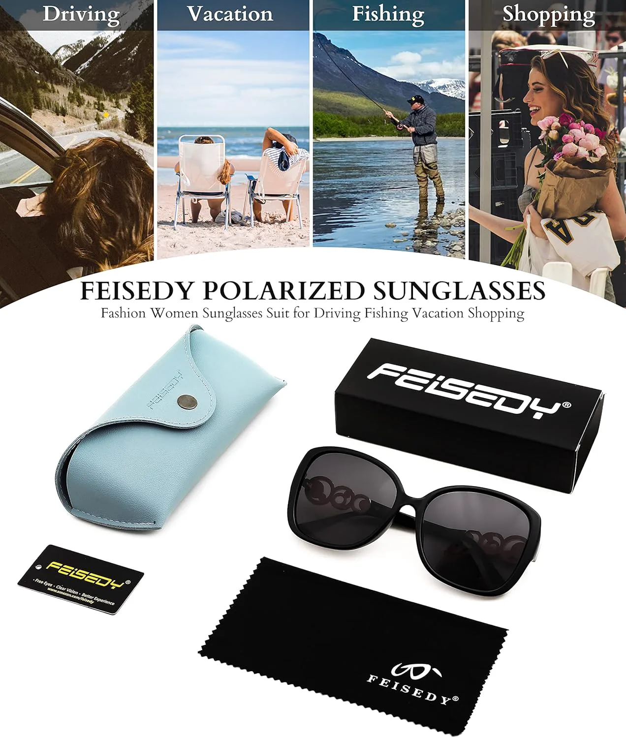 Модные женские солнцезащитные очки FEISEDY, крупная квадратная оправа с перламутровыми вставками, поляризованные, защита от УФ-излучения, B2821, Mysterious Black
Модные женские солнцезащитные очки FEISEDY, крупная квадратная оправа с перламутровыми вставками, поляризованные, защита от УФ-излучения, B2821, Mysterious Black