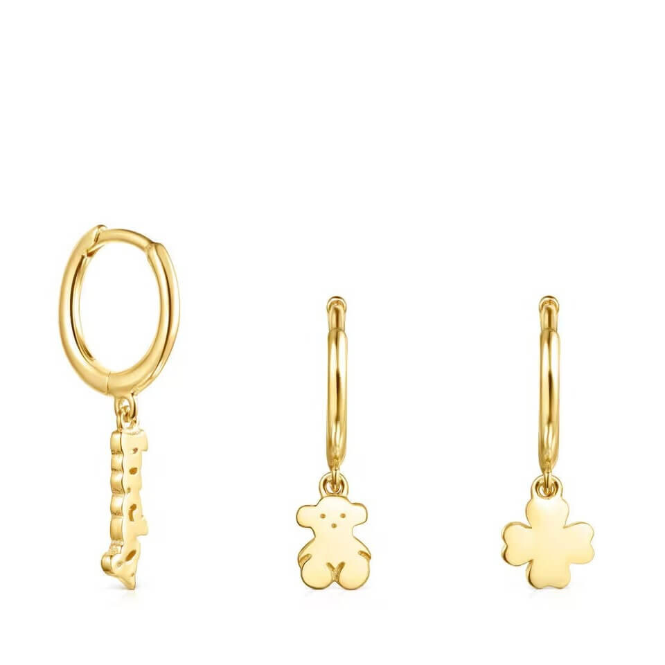 Комплект сережек-колец Tous Good Vibes, серебро позолоченное