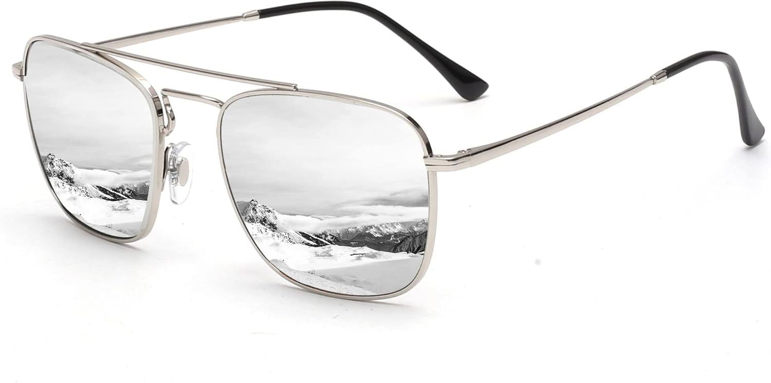 Солнцезащитные очки JIM HALO Retro Square Aviator с линзами из высококачественного стекла и плоскими металлическими линзами, для мужчин и женщин, Silver Frame / Mirror Silver Lens
Солнцезащитные очки JIM HALO Retro Square Aviator с линзами из высококачественного стекла и плоскими металлическими линзами, для мужчин и женщин, Silver Frame / Mirror Silver Lens