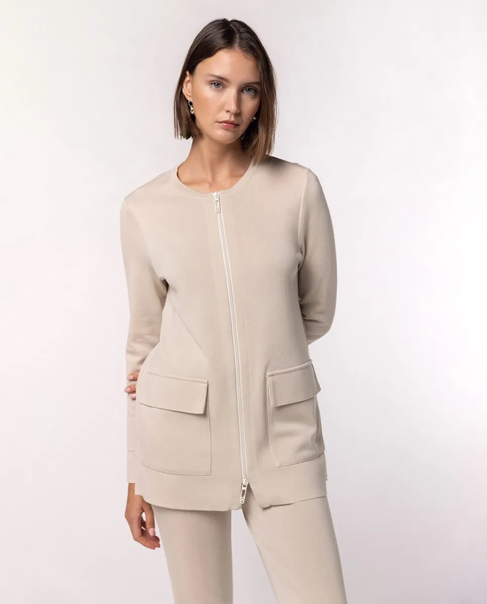 Женский кардиган с воротником Перкинс и застежкой-молнией Naulover, бежевый 
Женский кардиган с воротником Перкинс и застежкой-молнией Naulover, бежевый