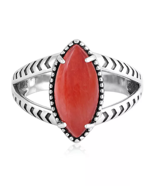 Кольцо с красной колючей устрицей в форме маркиза, стерлингового серебра, с разрезной шинкой, размер American West Jewelry, orange
