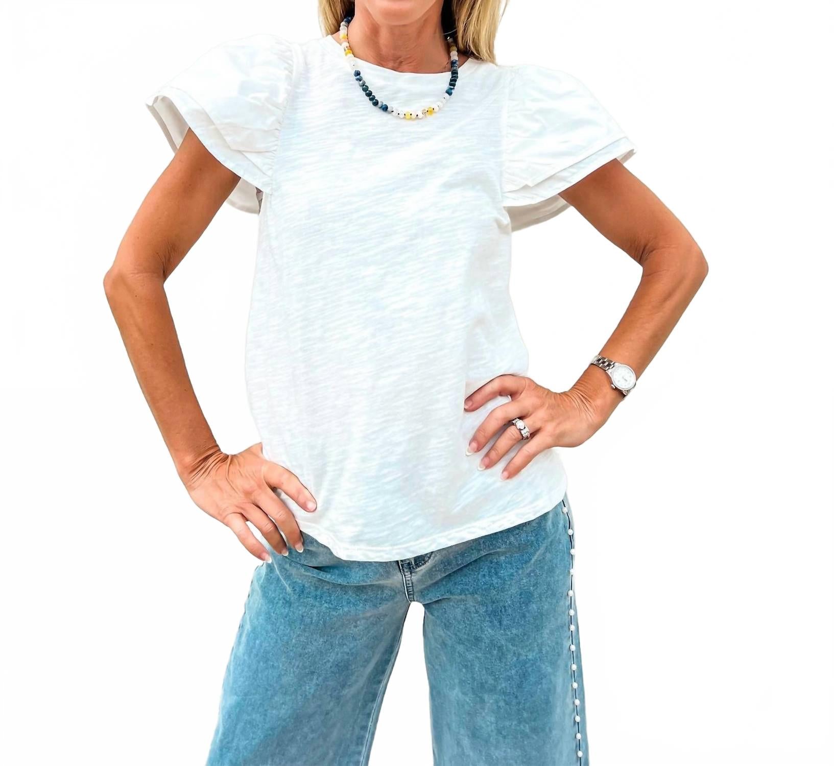 Сладкий бриз топ с разлетающимися рукавами в белом THML
Сладкий бриз топ с разлетающимися рукавами в белом THML