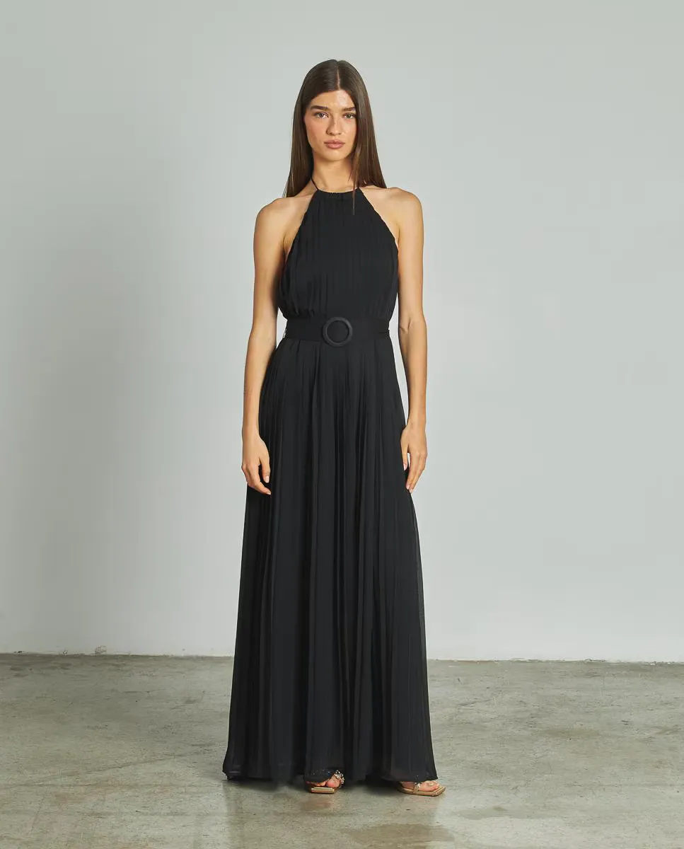 Длинное платье с гладким воротником-хальтер и застежкой-молнией на спине Alma en Pena, черный