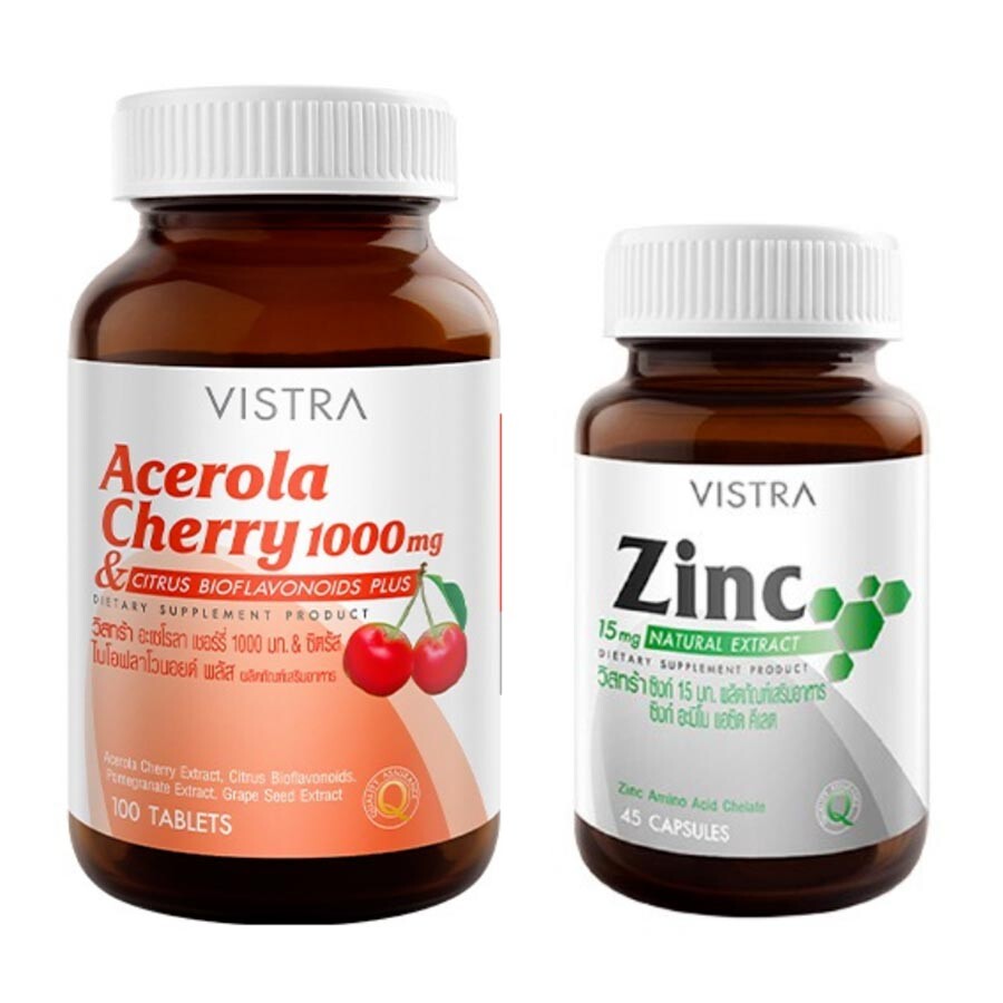Набор пищевых добавок Vistra Acerola Cherry 100 таблеток + Vistra Zinc 45 таблеток
Набор пищевых добавок Vistra Acerola Cherry 100 таблеток + Vistra Zinc 45 таблеток