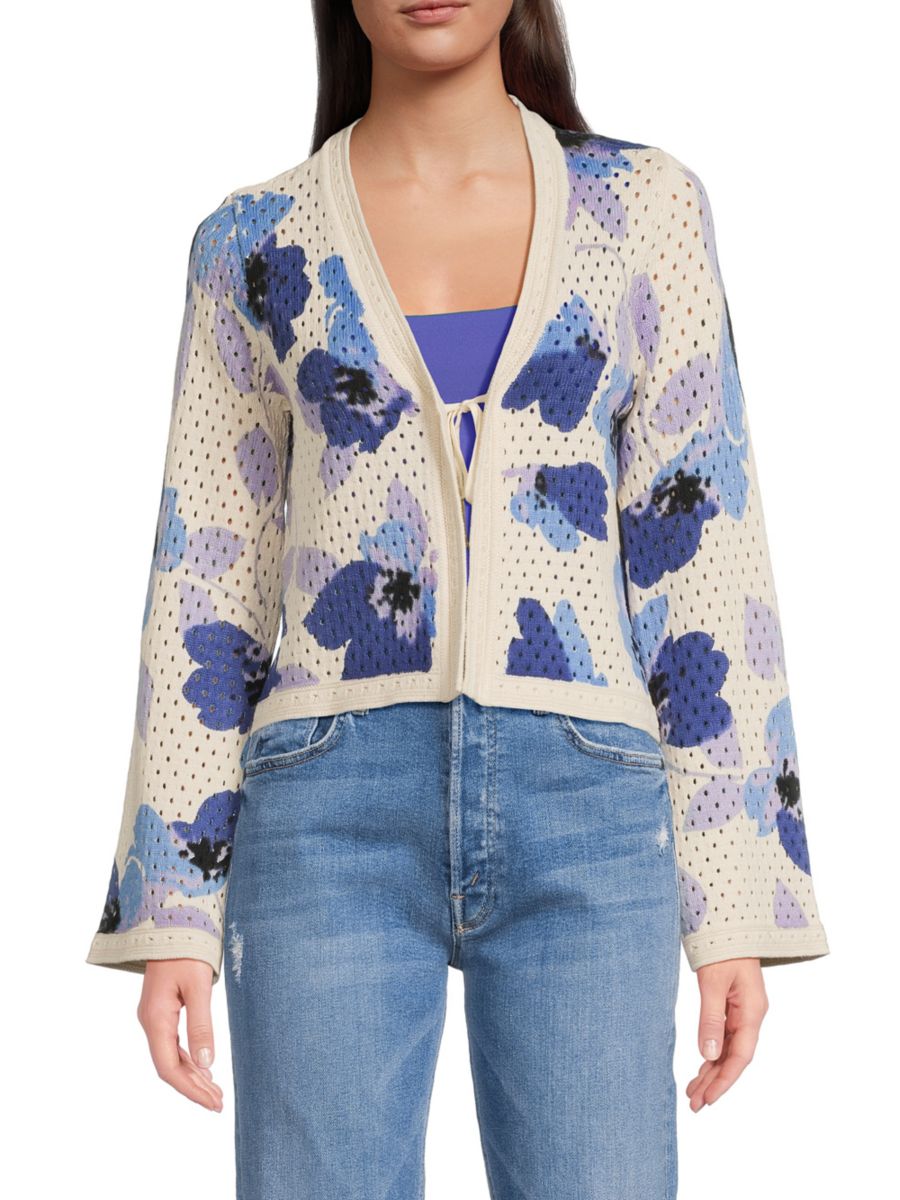 Хлопковый кардиган с цветочным принтом открытой вязки Joseph A, цвет Purple Multi
Хлопковый кардиган с цветочным принтом открытой вязки Joseph A, цвет Purple Multi