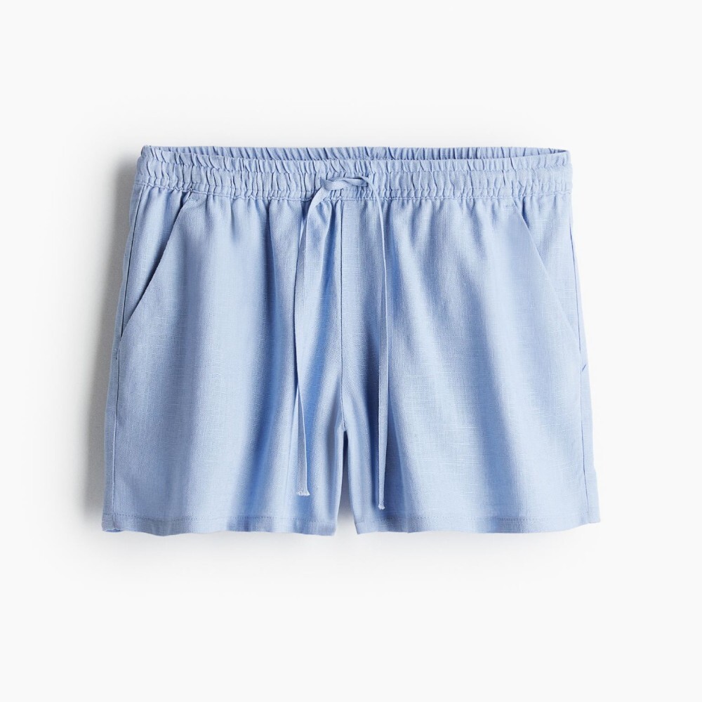 Шорты H&M Linen-blend Pull-on, голубой 
Шорты H&M Linen-blend Pull-on, голубой