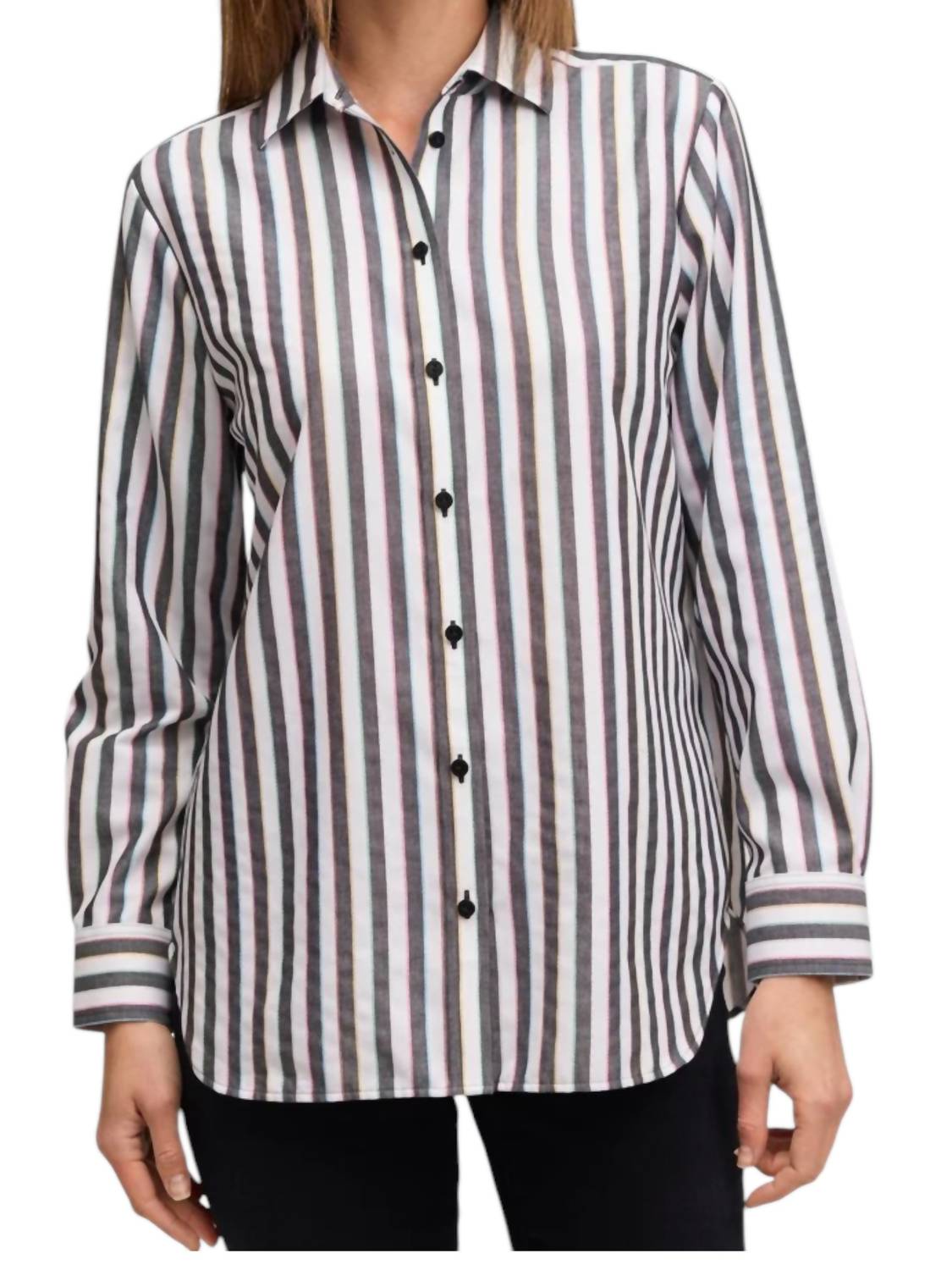 Рубашка Boyfriend No Iron Rainbow Lurex Striped Shirt в черном/белом цвете Foxcroft
Рубашка Boyfriend No Iron Rainbow Lurex Striped Shirt в черном/белом цвете Foxcroft