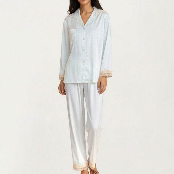 Женский комплект из 2 предметов: пижама с застежкой на пуговицы и брюки на резинке Anna-Kaci, White
Женский комплект из 2 предметов: пижама с застежкой на пуговицы и брюки на резинке Anna-Kaci, White