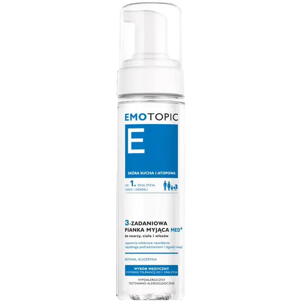 Медицинское изделие: очищающая пенка 3-х целевого назначения для лица, тела и волос, 200 мл Emotopic Med+
Медицинское изделие: очищающая пенка 3-х целевого назначения для лица, тела и волос, 200 мл Emotopic Med+