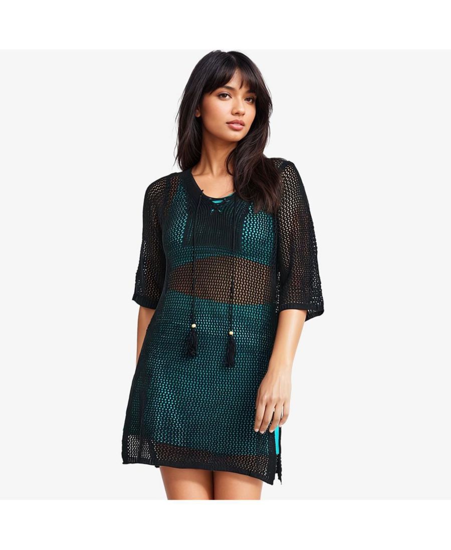 Женское пляжное платье-накидка больших размеров, связанное крючком Calypsa, Black
Женское пляжное платье-накидка больших размеров, связанное крючком Calypsa, Black