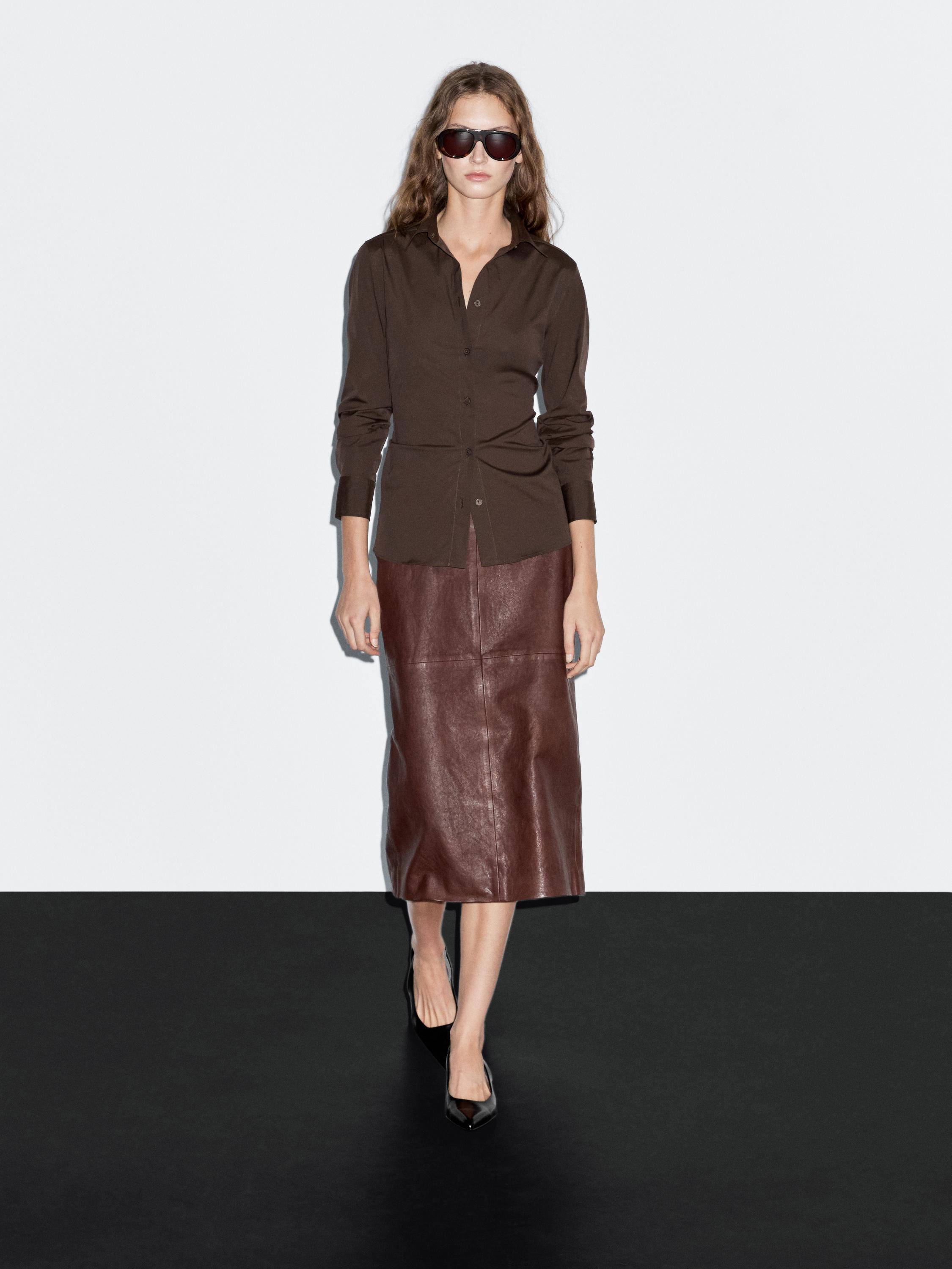 Рубашка из смесовой хлопковой ткани стретч Massimo Dutti, коричневый 
Рубашка из смесовой хлопковой ткани стретч Massimo Dutti, коричневый