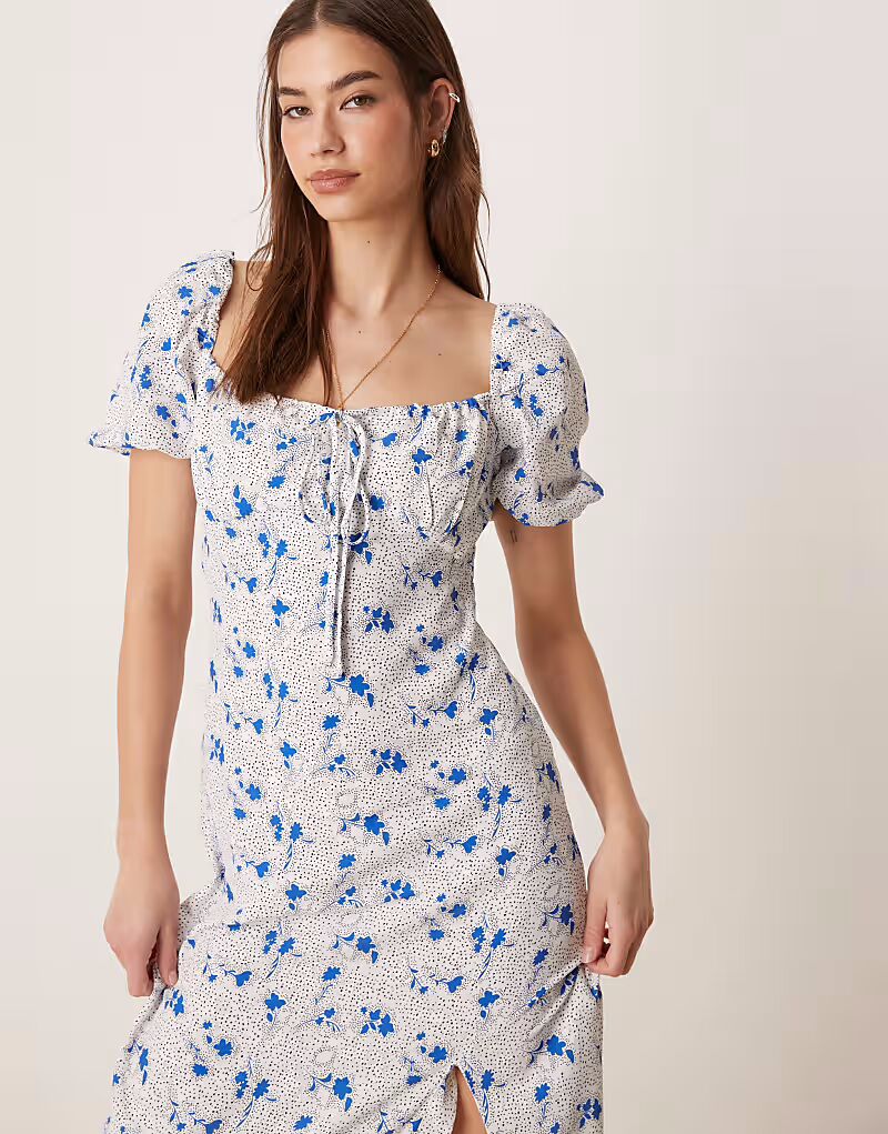 Гламурное платье-миди «Молокоходка» в синий горошек с винтажным цветочным принтом Glamorous
Гламурное платье-миди «Молокоходка» в синий горошек с винтажным цветочным принтом Glamorous