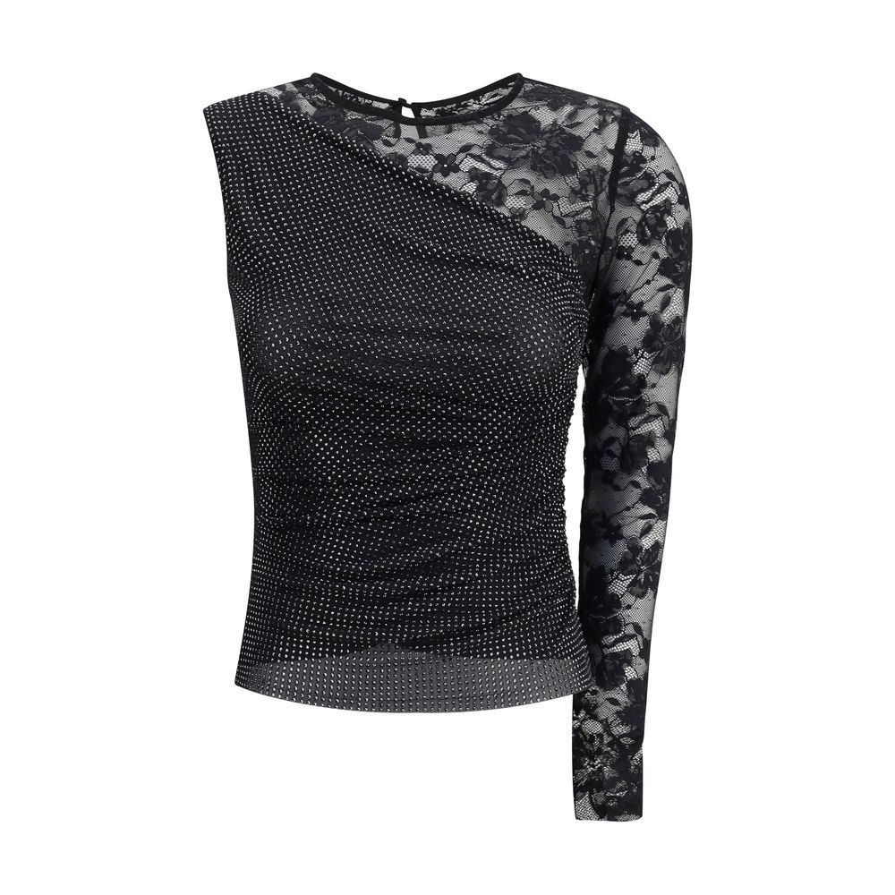 Топ на одно плечо из кружева и страз Self-Portrait, черный
Топ на одно плечо из кружева и страз Self-Portrait, черный