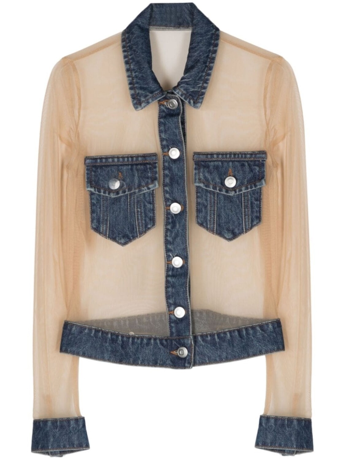 Джинсовая рубашка с тюлевыми вставками Coperni, бежевый 
Джинсовая рубашка с тюлевыми вставками Coperni, бежевый