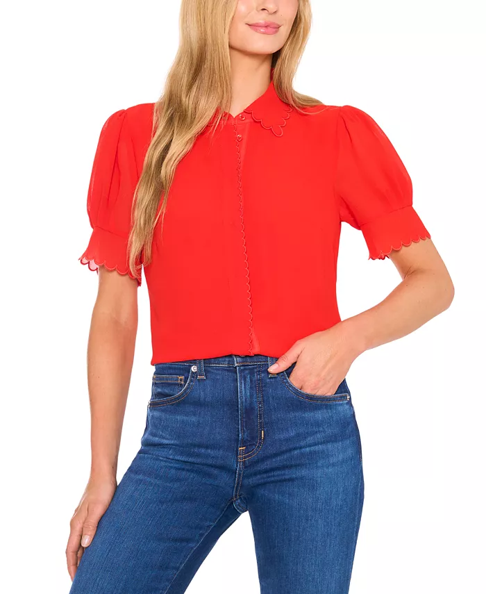 Женская блузка с воланами, пышными рукавами и застежкой на пуговицы CeCe, красный
Женская блузка с воланами, пышными рукавами и застежкой на пуговицы CeCe, красный