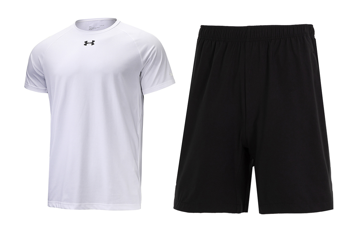 Повседневный спортивный костюм мужской Under Armour (белая футболка + черные шорты)
Повседневный спортивный костюм мужской Under Armour (белая футболка + черные шорты)