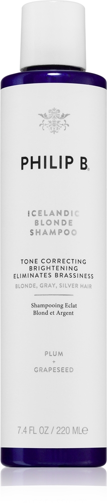 Исландский блондинистый шампунь для светлых и седых волос Philip B., 220 мл
Исландский блондинистый шампунь для светлых и седых волос Philip B., 220 мл