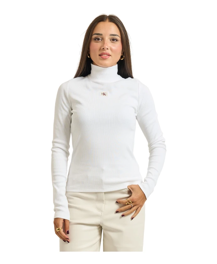 Ребристый хлопковый топ с высоким воротником Calvin Klein, белый
Ребристый хлопковый топ с высоким воротником Calvin Klein, белый