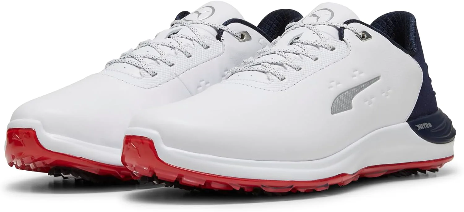 Мужские гольф-кроссовки Puma PHANTOMCAT Nitro, белый/темно-синий/красный
Мужские гольф-кроссовки Puma PHANTOMCAT Nitro, белый/темно-синий/красный