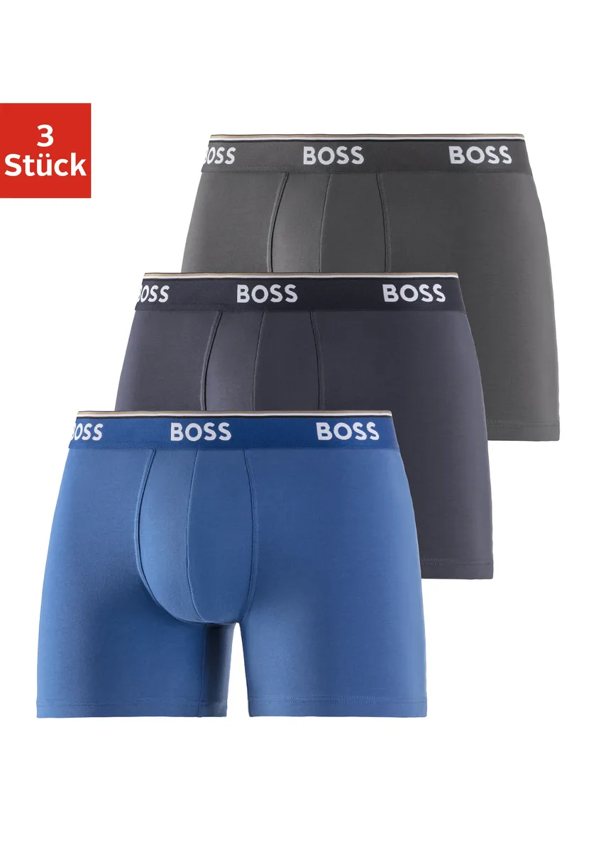 Длинные боксеры BOSS "Boxer Brief 3P" (3 шт. в упаковке) с тканым поясом соответствующего цвета, синий