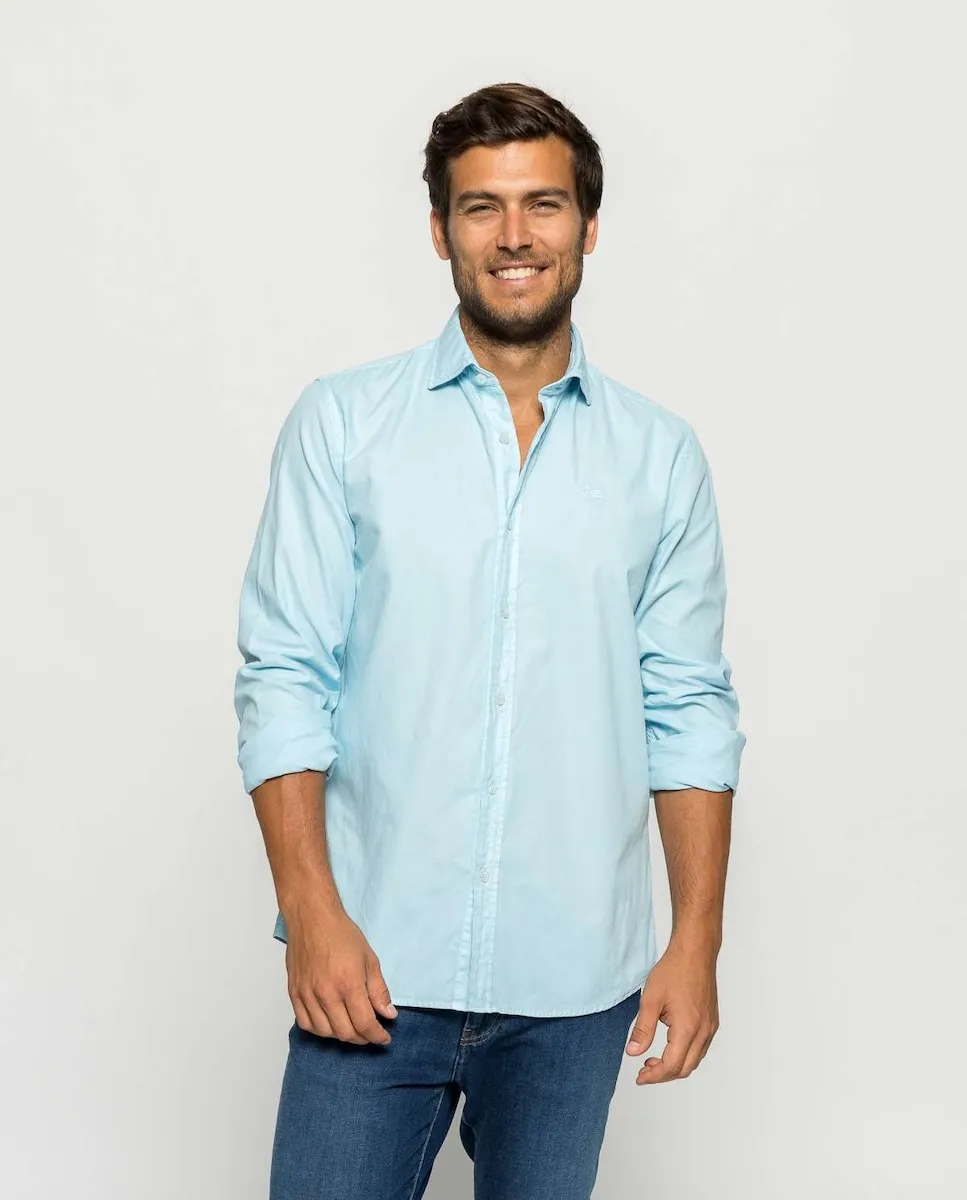 Голубая однотонная мужская рубашка из хлопка классического кроя Scotta 1985, светло-голубой 
Голубая однотонная мужская рубашка из хлопка классического кроя Scotta 1985, светло-голубой